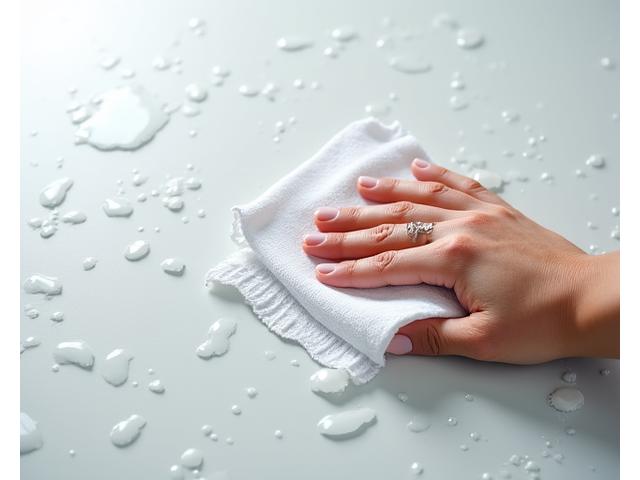 Nærbilde av en person som vasker et marint tapet for å demonstrere holdbarhet