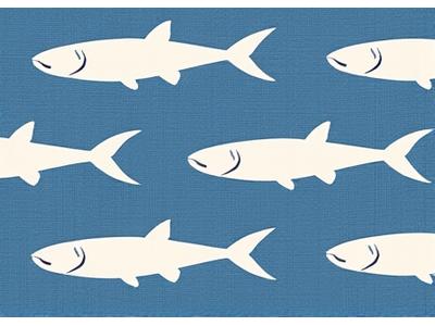 Stoffprøve med diskret fiske-silhuettmønster i gråblått